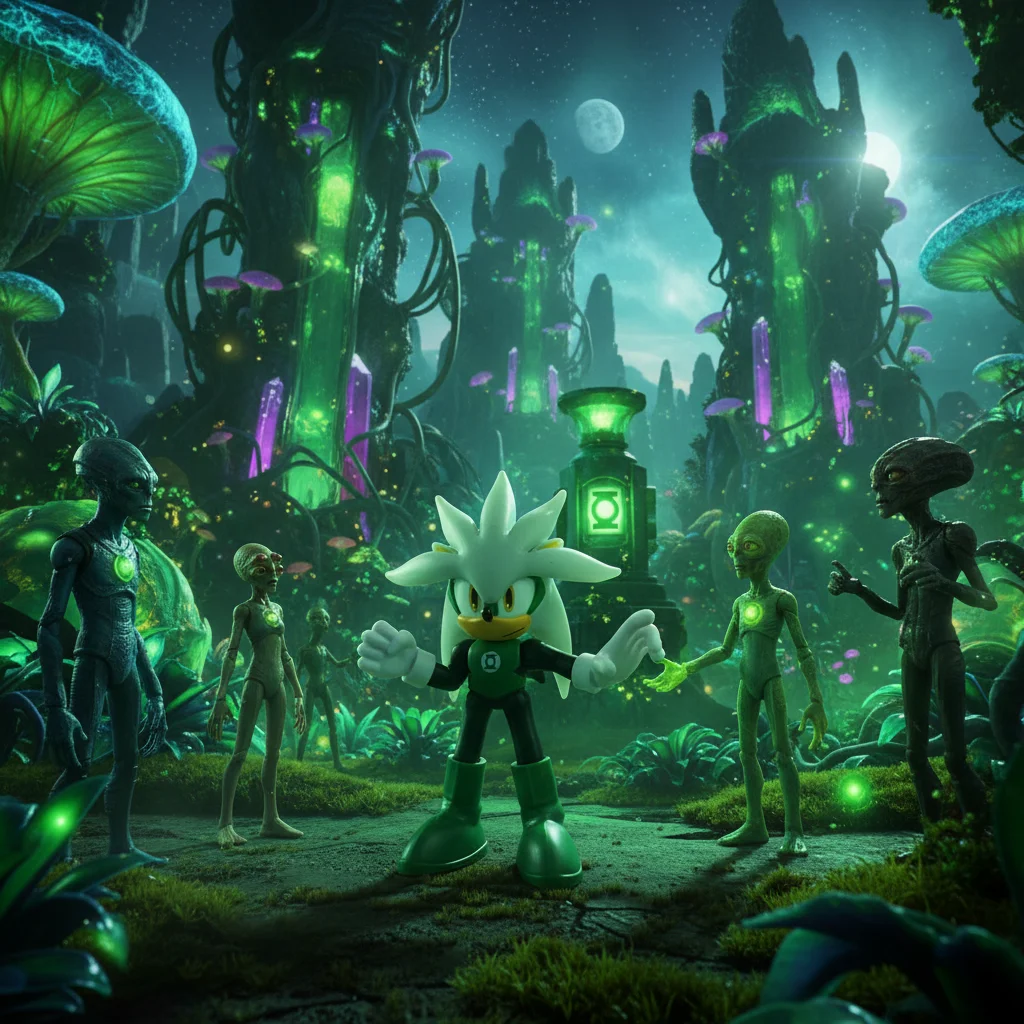 Jakks Pacific DC/Sonic the Hedgehog DC X Sonic - My figure is on a Green Lantern style planet talking to aliens.